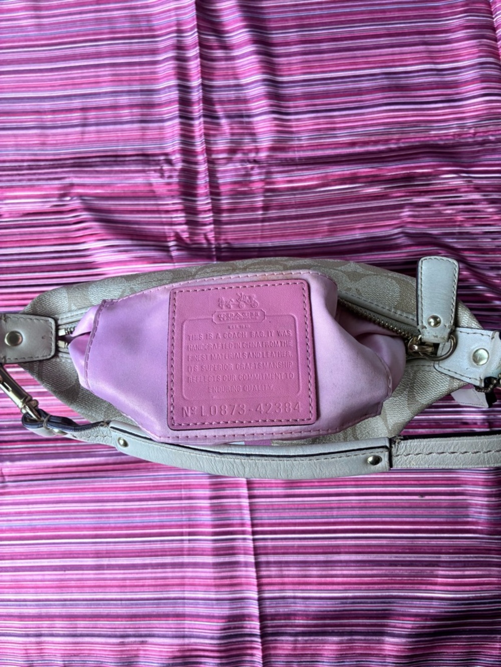 Coach Signature Canvas Mini Hobo with Pink and Lavender Center Stripe - Picture 5 of 7